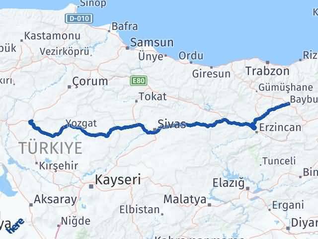 Bayburt Delice Arası Kaç Km - Yol Tarifi