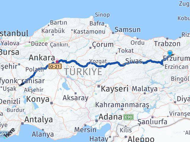 Bayburt Demirözü Afyonkarahisar Arası Kaç Km - Yol Haritası