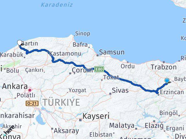 Bayburt Demirözü Bartın Arası Kaç Km - Yol Haritası