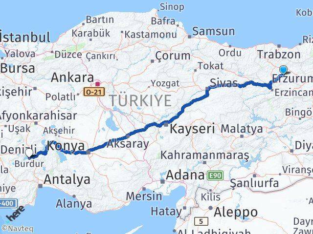 Bayburt Demirözü Burdur Arası Kaç Km - Yol Haritası