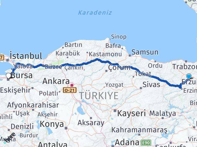 Bayburt Demirözü Bursa Arası Kaç Km - Yol Haritası