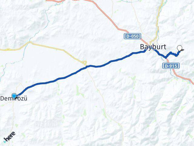 Bayburt Demirözü Erenli Arası Kaç Km - Yol Haritası