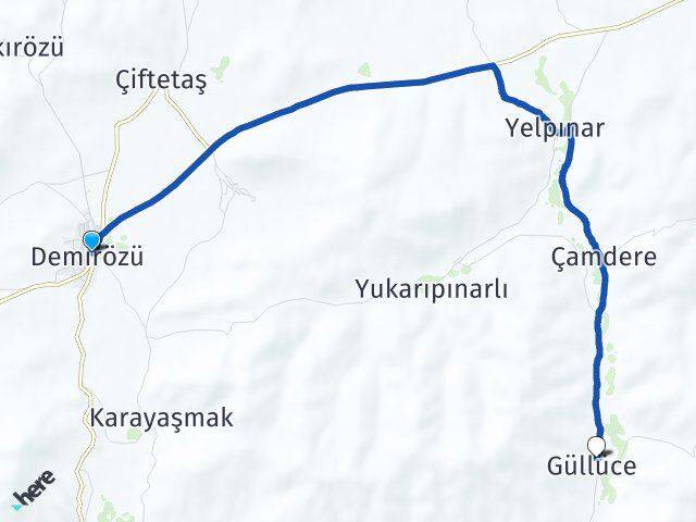 Bayburt Demirözü Güllüce Arası Kaç Km - Yol Haritası