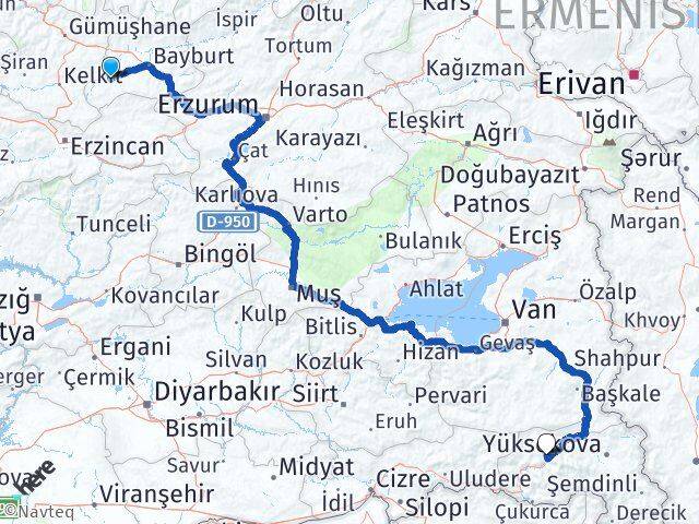 Bayburt Demirözü Hakkari Arası Kaç Km - Yol Haritası