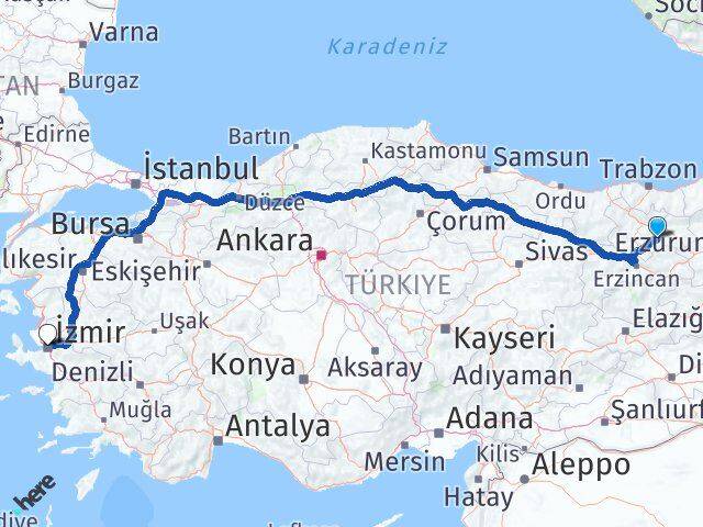 Bayburt Demirözü İzmir Arası Kaç Km - Yol Haritası