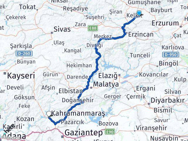 Bayburt Demirözü Kahramanmaraş Arası Kaç Km - Yol Haritası
