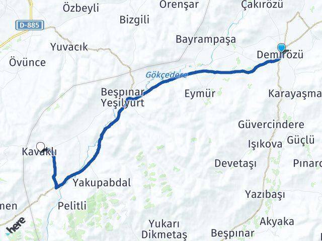 Bayburt Demirözü Kavaklı Demirözü Arası Kaç Km - Yol Haritası