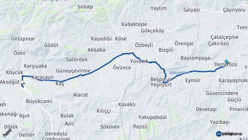Bayburt Demirözü Kelkit Gümüşhane Arası Kaç Km - Yol Haritası