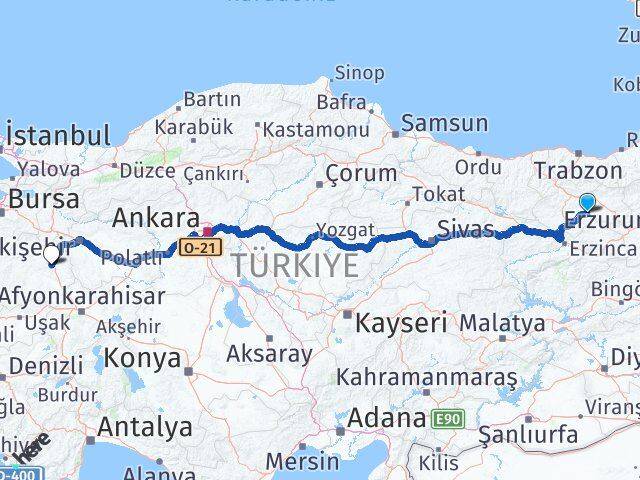 Bayburt Demirözü Kütahya Arası Kaç Km - Yol Haritası