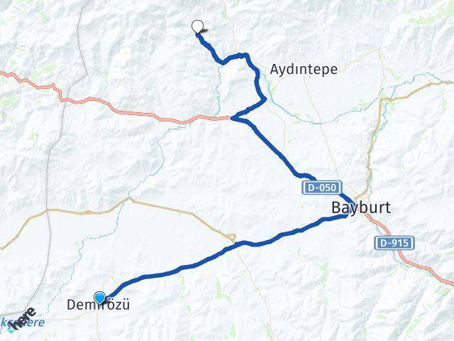 Bayburt Demirözü Pınargözü Aydıntepe Arası Kaç Km - Yol Haritası