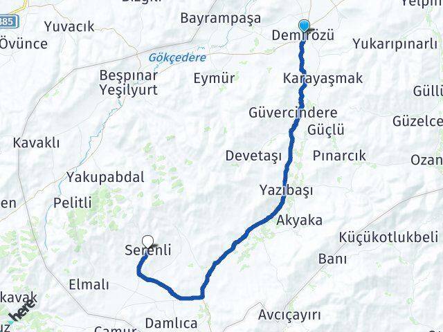 Bayburt Demirözü Serenli Demirözü Arası Kaç Km - Yol Haritası