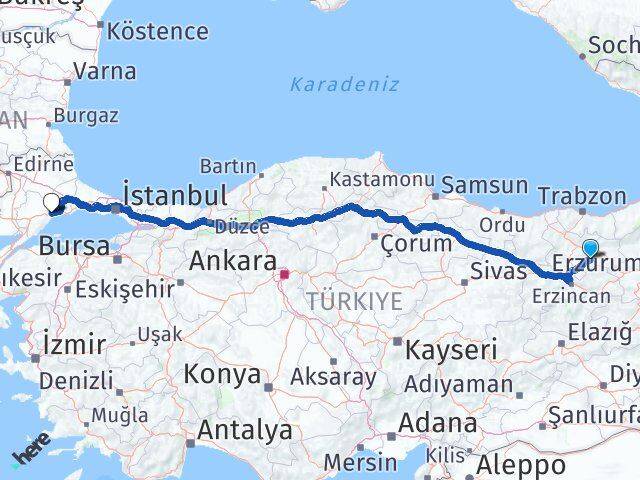 Bayburt Demirözü Tekirdağ Arası Kaç Km - Yol Haritası
