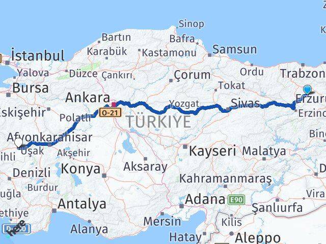Bayburt Demirözü Uşak Arası Kaç Km - Yol Haritası