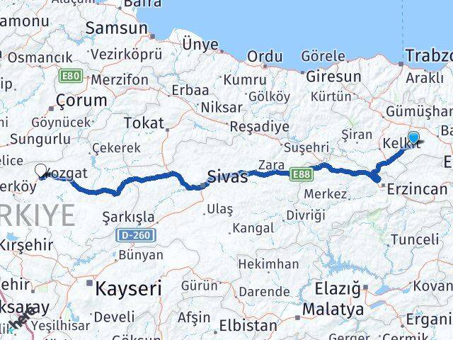 Bayburt Demirözü Yozgat Arası Kaç Km - Yol Haritası