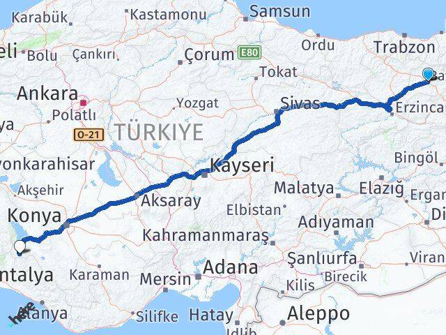Bayburt Derebucak Konya Arası Kaç Km - Yol Haritası
