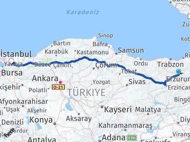 Bayburt Derince Kocaeli Arası Kaç Km - Yol Haritası