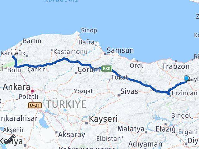 Bayburt Devrek Zonguldak Arası Kaç Km - Yol Haritası