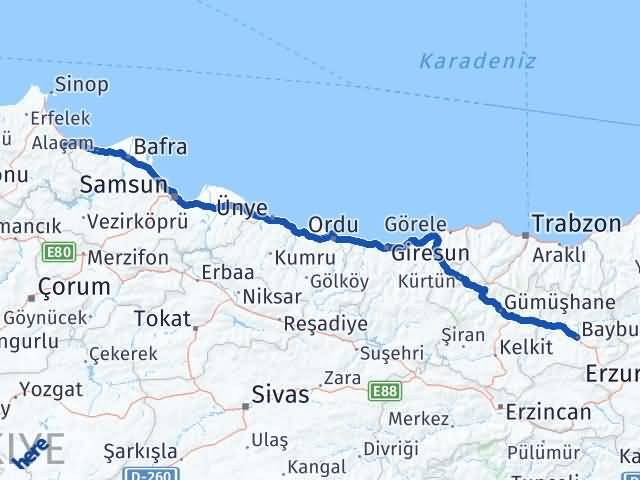 Bayburt Dikmen Sinop Arası Kaç Km - Yol Haritası