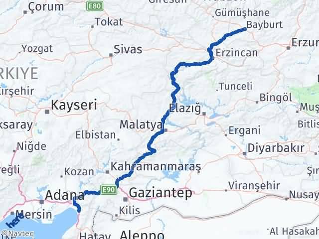 Bayburt Dörtyol Hatay Arası Kaç Km - Yol Haritası