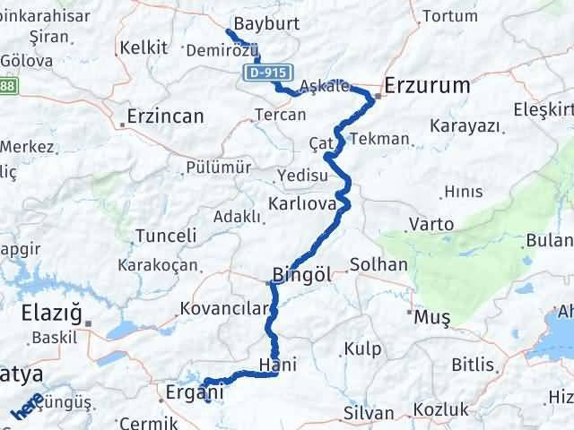 Bayburt Eğil Diyarbakır Arası Kaç Km - Yol Haritası