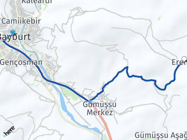 Bayburt Erenli Arası Kaç Km - Yol Haritası