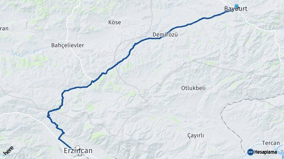 Bayburt Erzincan Arası Kaç Km - Yol Haritası