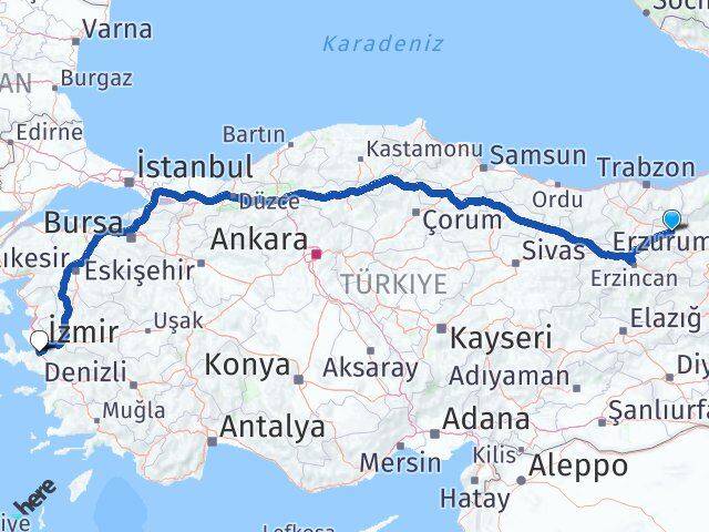 Bayburt Gaziemir İzmir Arası Kaç Km - Yol Haritası