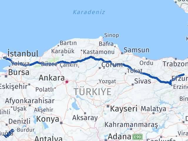 Bayburt Gaziosmanpaşa İstanbul Arası Kaç Km - Yol Haritası