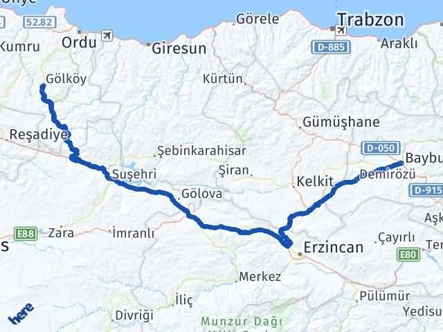 Bayburt Gölköy Ordu Arası Kaç Km - Yol Haritası