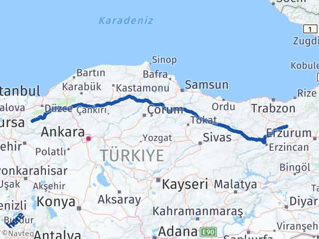 Bayburt Göynük Bolu Arası Kaç Km - Yol Haritası