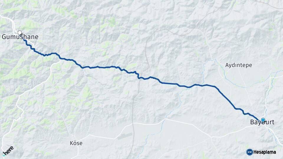 Bayburt Gümüşhane Arası Kaç Km - Yol Haritası