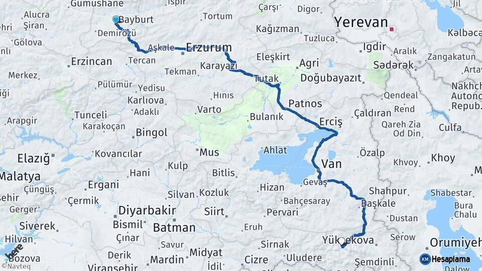 Bayburt Hakkari Arası Kaç Km - Yol Haritası