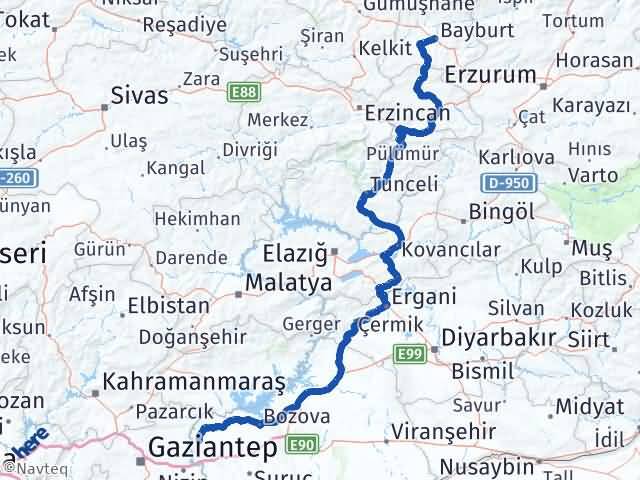 Bayburt Halfeti Şanlıurfa Arası Kaç Km - Yol Haritası