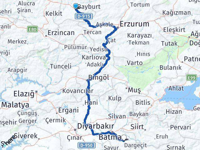 Bayburt Hasankeyf Batman Arası Kaç Km - Yol Haritası