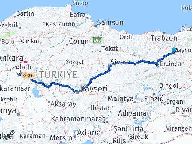 Bayburt Haymana Ankara Arası Kaç Km - Yol Haritası