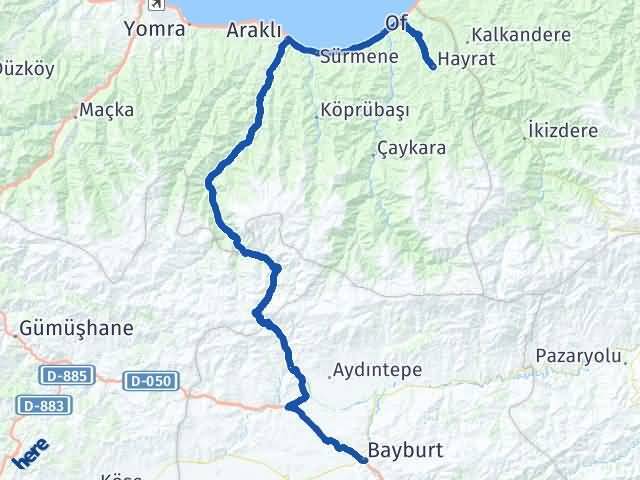 Bayburt Hayrat Arası Kaç Km - Yol Tarifi