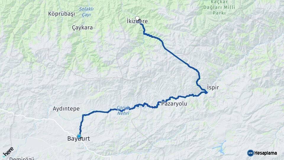 Bayburt İkizdere Rize Arası Kaç Km - Yol Haritası
