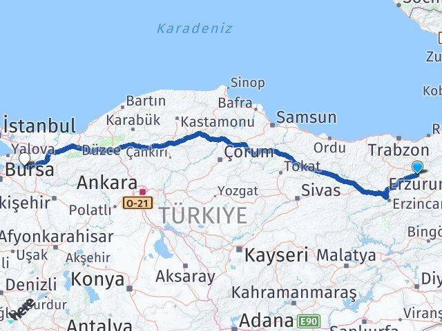 Bayburt İznik Bursa Arası Kaç Km - Yol Haritası