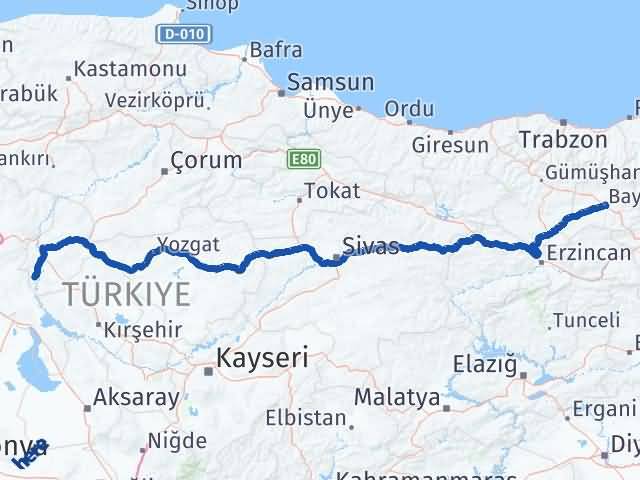 Bayburt Karakeçili Kırıkkale Arası Kaç Km - Yol Haritası