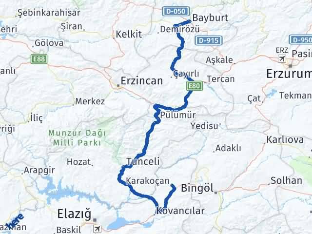 Bayburt Karakoçan Elazığ Arası Kaç Km - Yol Haritası