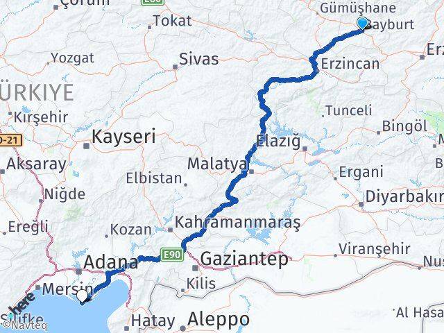 Bayburt Karataş Adana Arası Kaç Km - Yol Haritası