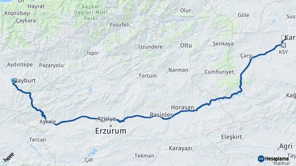 Bayburt Kars Arası Kaç Km - Yol Haritası