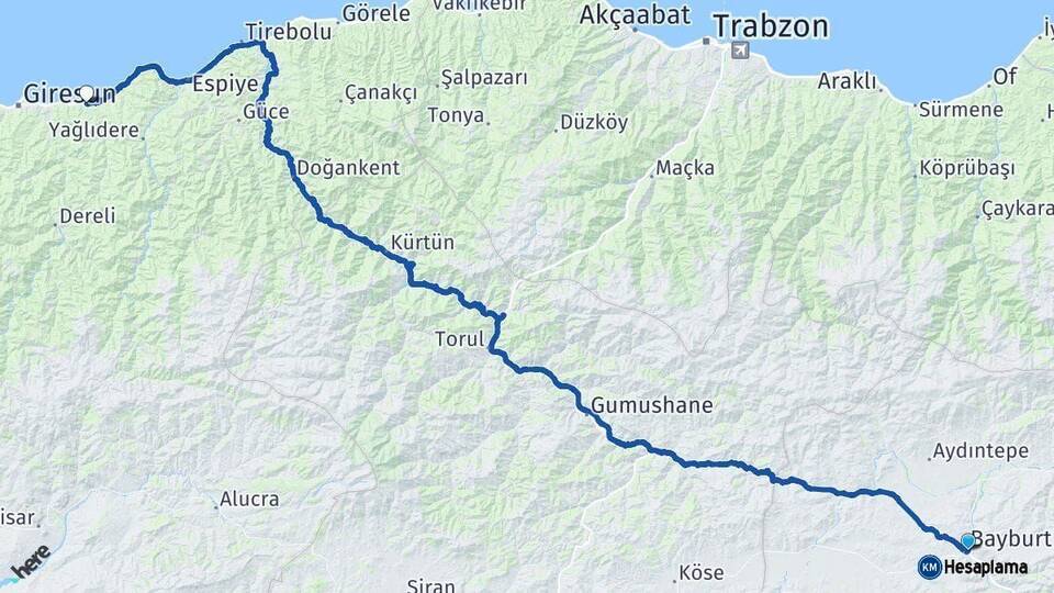 Bayburt Keşap Giresun Arası Kaç Km - Yol Haritası