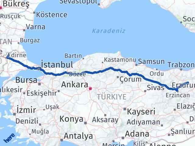 Bayburt Lalapaşa Edirne Arası Kaç Km - Yol Haritası