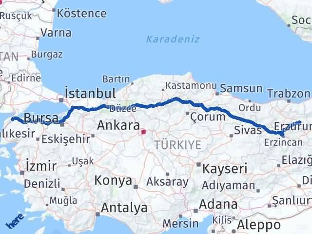 Bayburt Lapseki Çanakkale Arası Kaç Km - Yol Haritası