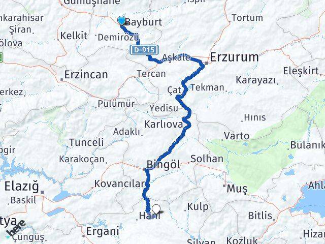 Bayburt Lice Diyarbakır Arası Kaç Km - Yol Haritası