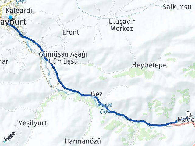 Bayburt Maden Arası Kaç Km - Yol Haritası