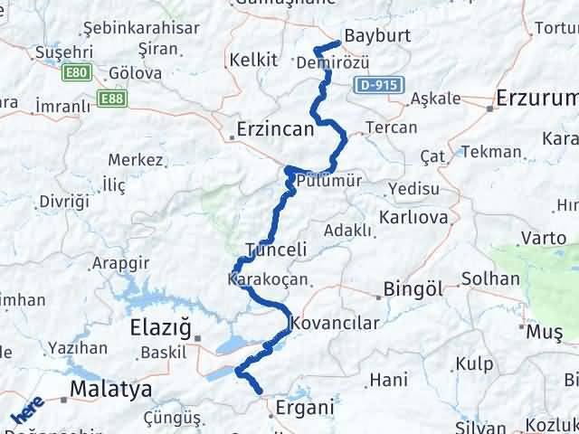 Bayburt Maden Elazığ Arası Kaç Km - Yol Haritası