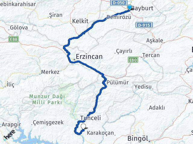 Bayburt Mazgirt Tunceli Arası Kaç Km - Yol Haritası