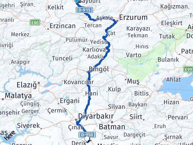 Bayburt Mazıdağı Mardin Arası Kaç Km - Yol Haritası